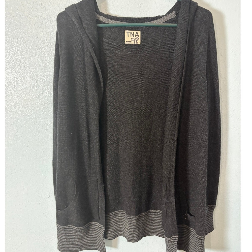 TNA Aritzia Angora Cashmere Blend Hooded Open Cardigan Sweater Grey S Minimalist